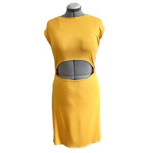 NEW LoveFire Front Cut Out Cap Sleeve Slinky Midi Dress Mineral Yellow